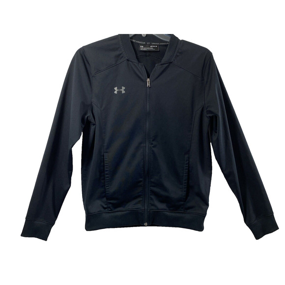 Under Armour Jacket Mens Medium Black Full Zip Lightweight Pockets‎ Logo - Picture 1 of 11